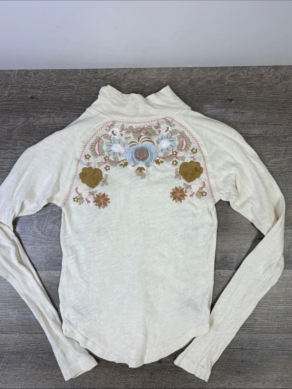 Free People Disco Rose Embroidered Turtleneck Top Ivory XS/S